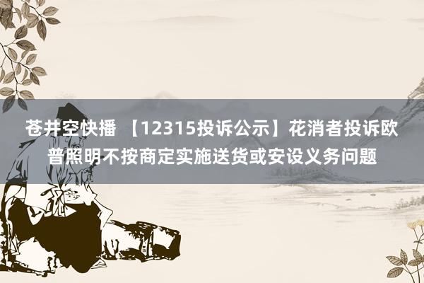 苍井空快播 【12315投诉公示】花消者投诉欧普照明不按商定实施送货或安设义务问题