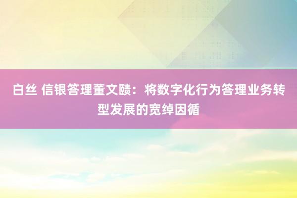 白丝 信银答理董文赜：将数字化行为答理业务转型发展的宽绰因循