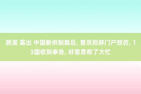 跳蛋 露出 中国断供制裁后， 普京别辟门户效仿， 13国收到奉告， 好意思帮了大忙