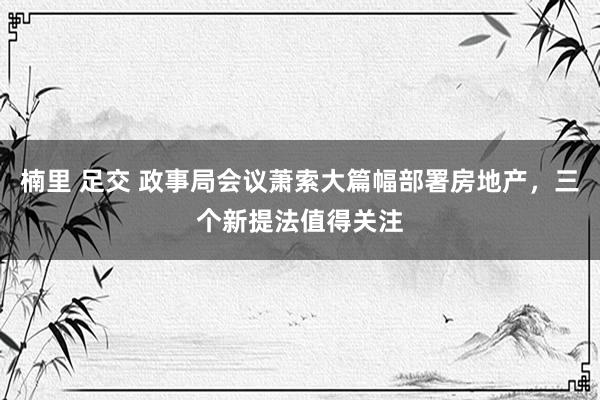 楠里 足交 政事局会议萧索大篇幅部署房地产，三个新提法值得关注