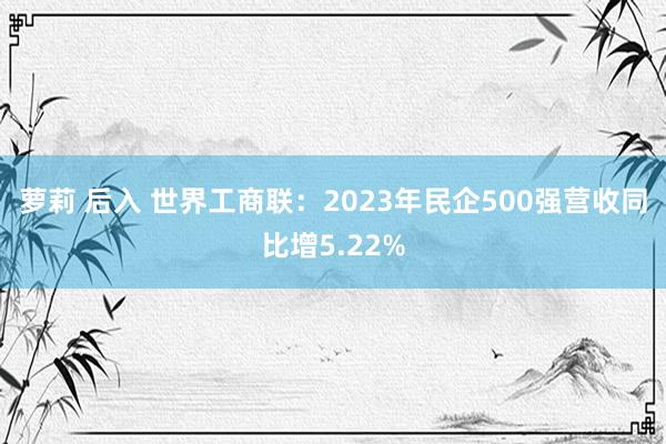 萝莉 后入 世界工商联：2023年民企500强营收同比增5.22%