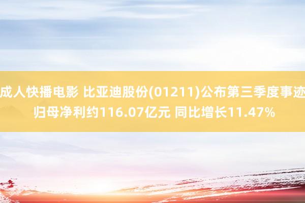 成人快播电影 比亚迪股份(01211)公布第三季度事迹 归母净利约116.07亿元 同比增长11.47%