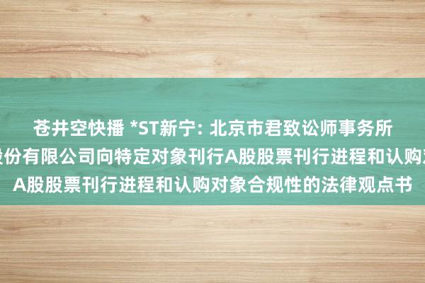 苍井空快播 *ST新宁: 北京市君致讼师事务所对于河南新宁当代物流股份有限公司向特定对象刊行A股股票刊行进程和认购对象合规性的法律观点书